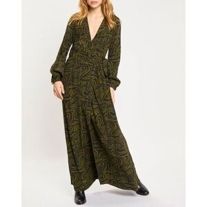 Scotch & Soda Olive Swirl Long Sleeve Dress